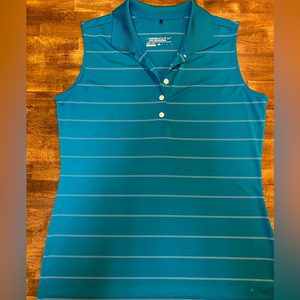 Nike Dri Fit  Striped Sleeveless Golf Polo